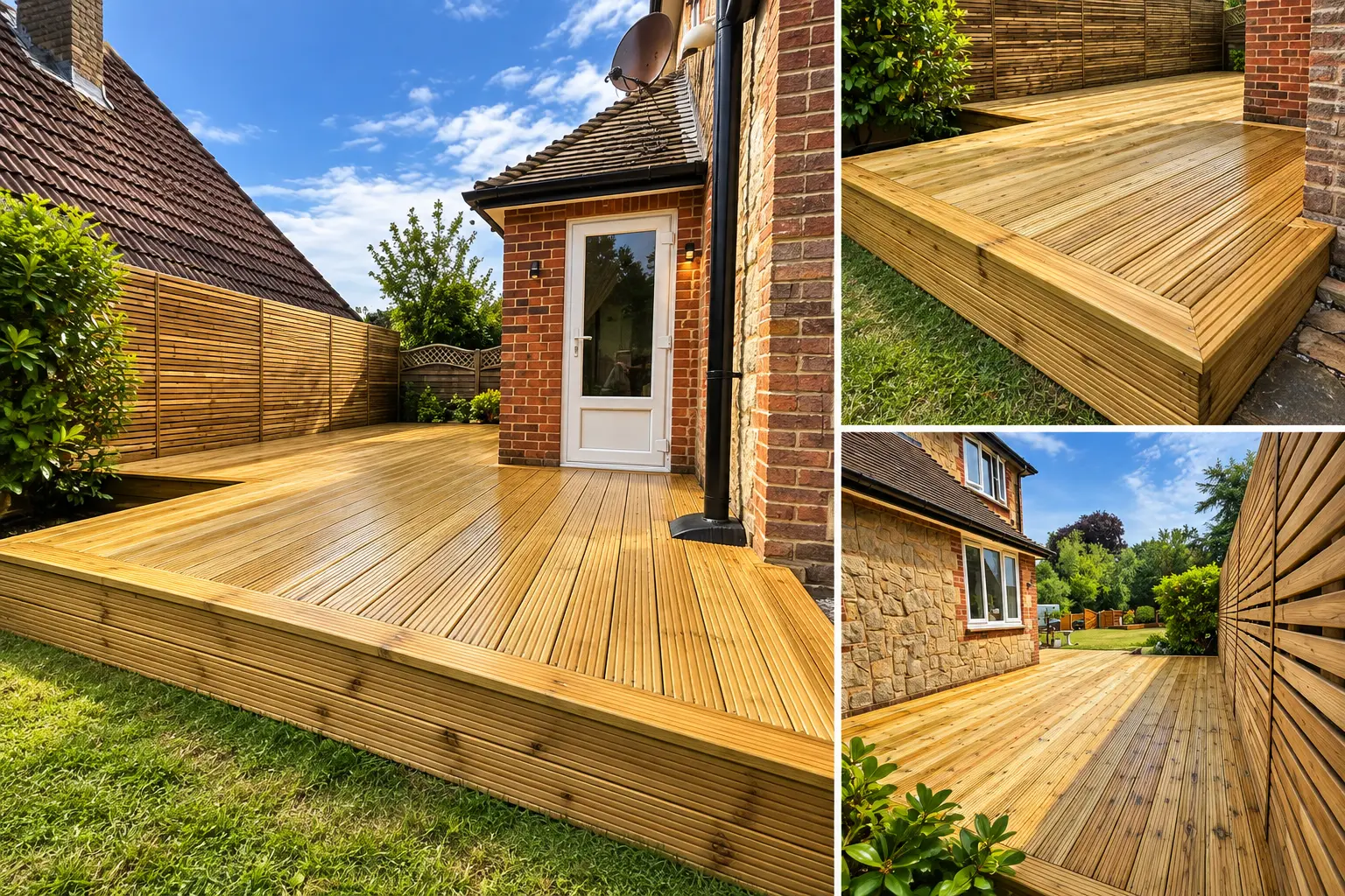 New timber decking wrapping around a brick home
